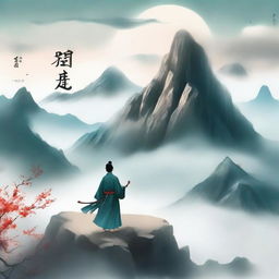 Create an ethereal and adventurous cover for a Xianxia novel titled '羽衣常带烟霞色'