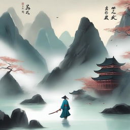 Create an ethereal and adventurous cover for a Xianxia novel titled '羽衣常带烟霞色'