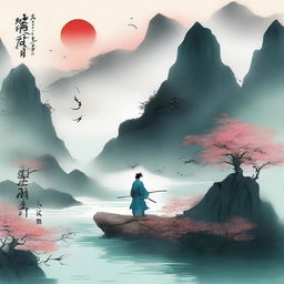 Create an ethereal and adventurous cover for a Xianxia novel titled '羽衣常带烟霞色'