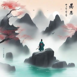 Create an ethereal and adventurous cover for a Xianxia novel titled '烟霞明灭'