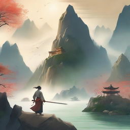 Create an ethereal and adventurous cover for a Xianxia novel featuring a river and a town, with a flying mountain emitting rays of light