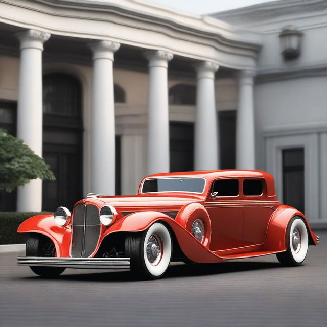 Create a custom hypercar that fuses the classic design of a 4-door 1932 Buick Victoria sedan with the modern aesthetics and performance of a McLaren