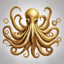 Create an image of a golden octopus with seven tentacles surrounding a ship's rudder