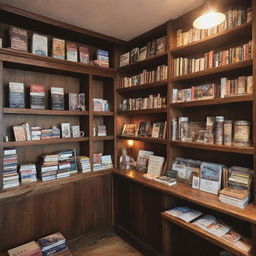 A quaint, small-sized coffee shop and bar. Cozy atmosphere with shelves filled with a variety of books.