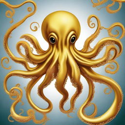 Create an image of a golden octopus with seven tentacles surrounding an udder