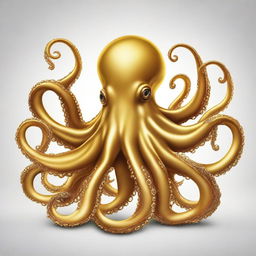 Create an image of a golden octopus with seven tentacles surrounding an udder