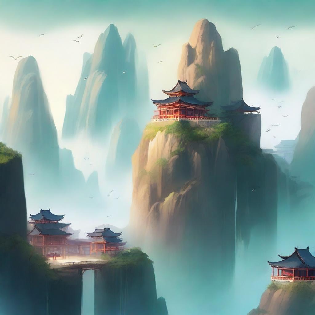 Create an ethereal and adventurous cover for a Xianxia novel featuring a river and a town viewed from the sky