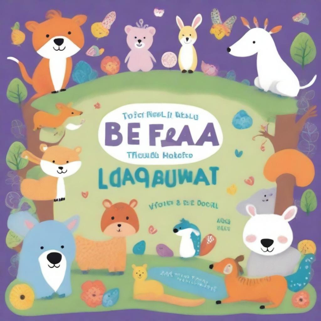 A colorful and engaging kids book cover featuring friendly animals, playful fonts, and a whimsical background