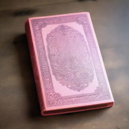 A vintage pink book with an ornate cover design, featuring intricate patterns and elegant typography