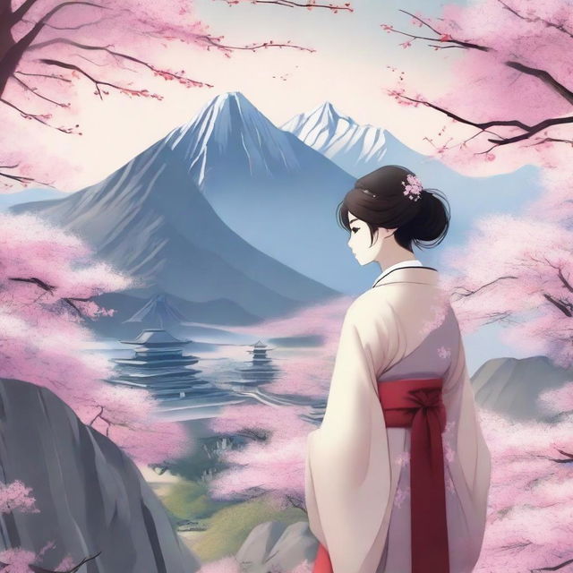 A beautiful anime-style scene featuring Mount Hua with cherry blossom trees in full bloom