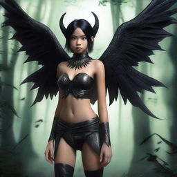 A highly detailed and realistic depiction of a Tiktik girl, a mythical creature from Philippine folklore, with an all-black body