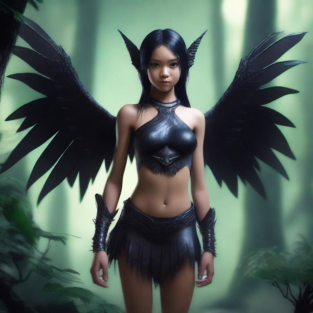 A highly detailed and realistic depiction of a Tiktik girl, a mythical creature from Philippine folklore, with an all-black body