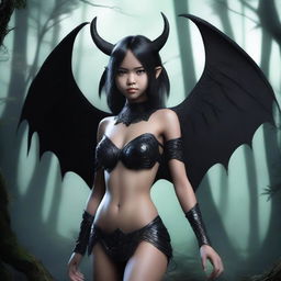 A highly detailed and realistic depiction of a Tiktik girl, a mythical creature from Philippine folklore, with an all-black body