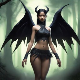 A highly detailed and realistic depiction of a Tiktik girl, a mythical creature from Philippine folklore, with an all-black body