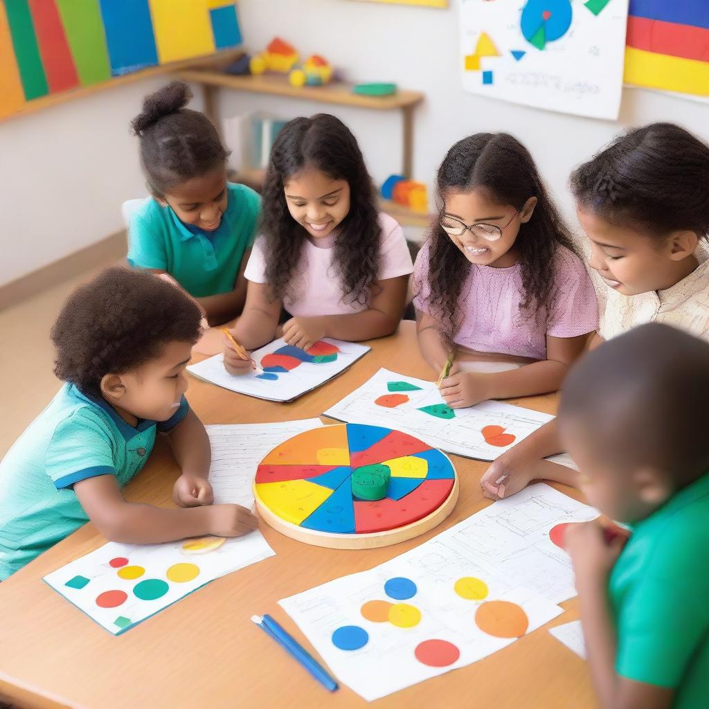 A group of children engaging in a fun and educational activity related to the mathematical constant pi