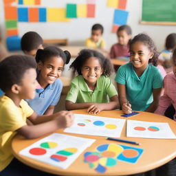 A group of children engaging in a fun and educational activity related to the mathematical constant pi