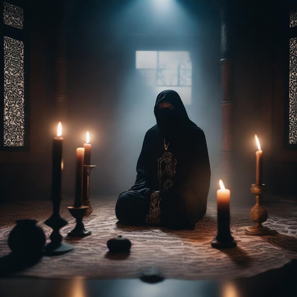 An eerie and mystical scene depicting Islamic black magic rituals