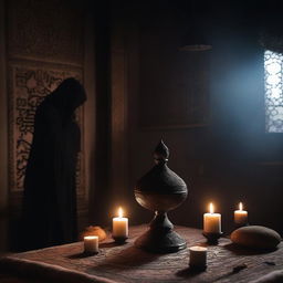 An eerie and mystical scene depicting Islamic black magic rituals