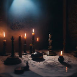 An eerie and mystical scene depicting Islamic black magic rituals