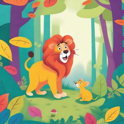 A fun and engaging illustration of a story titled 'Sher aur Chuha' for children