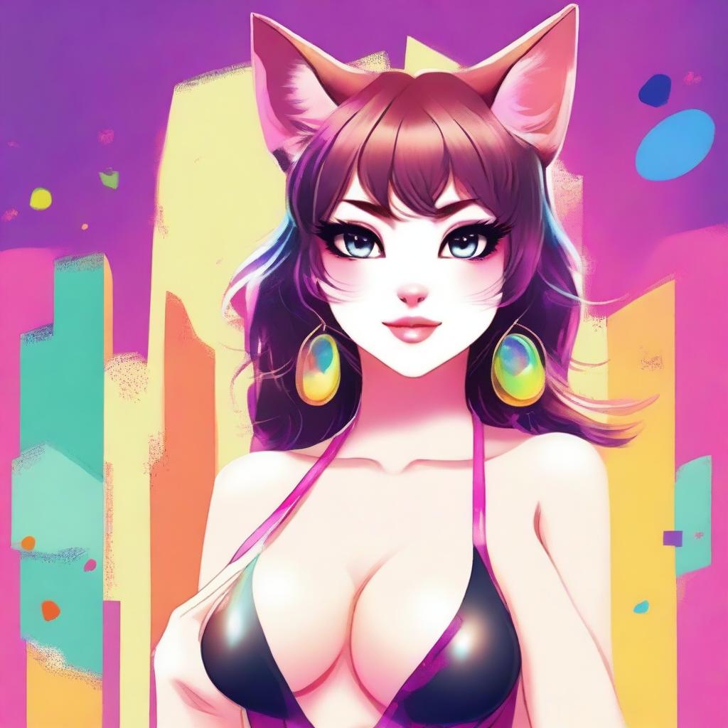 Create an image of a sexy cat girl with a playful and alluring expression, wearing stylish and slightly revealing clothing