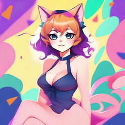 Create an image of a sexy cat girl with a playful and alluring expression, wearing stylish and slightly revealing clothing