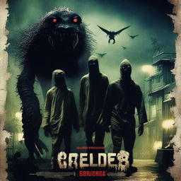 A thrilling movie poster featuring 13 bizarre and eerie creatures terrorizing the city of Bandung at night