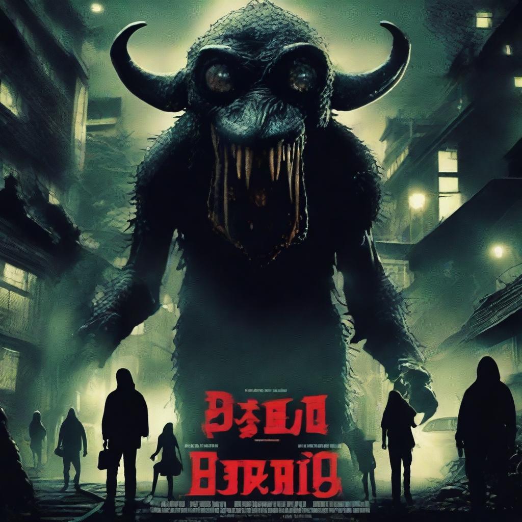 A thrilling movie poster featuring 13 bizarre and eerie creatures terrorizing the city of Bandung at night