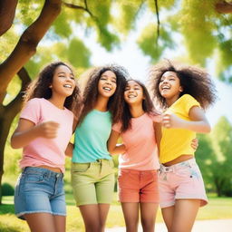 A group of girls enjoying a sunny day at the park, playing games and having fun