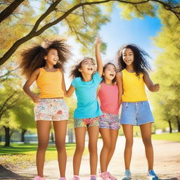 A group of girls enjoying a sunny day at the park, playing games and having fun