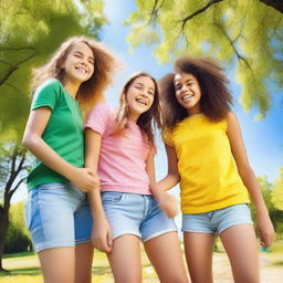 A group of girls enjoying a sunny day at the park, playing games and having fun