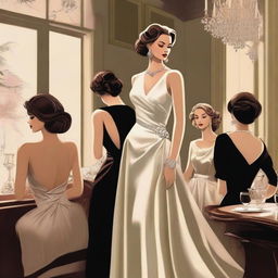 A tasteful and artistic depiction of beautiful women in a stylish setting