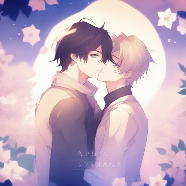 Create an anime-style image featuring two male characters in a romantic embrace