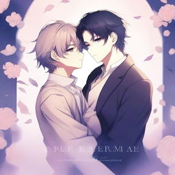 Create an anime-style image featuring two male characters in a romantic embrace