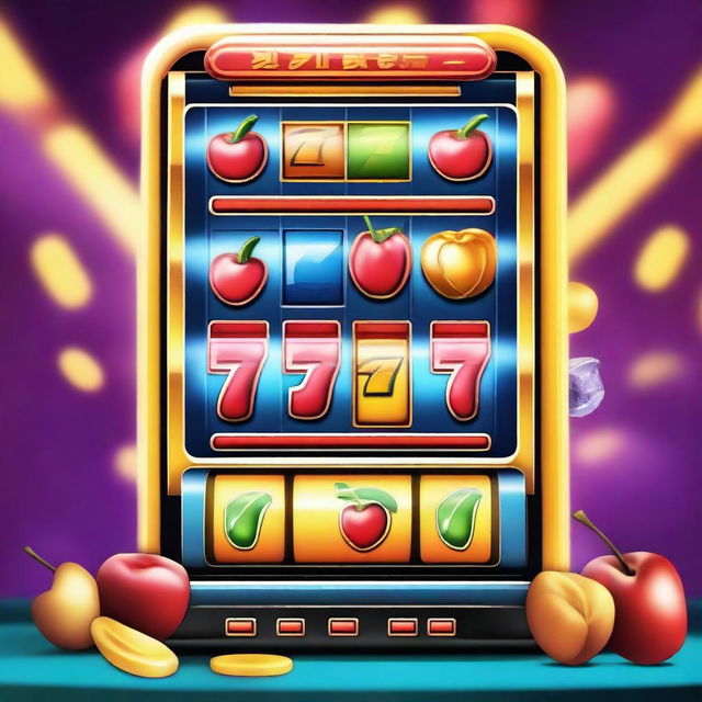 A vibrant and colorful casino slot machine with flashing lights and spinning reels