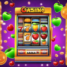 A vibrant and colorful casino slot machine with flashing lights and spinning reels