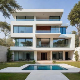 A modern Indian estate, that successfully blends contemporary architecture with traditional Indian elements. Sleek lines, minimalist design, with accents of vibrant colors and intricate details.