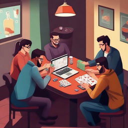 A vibrant and engaging scene of people playing poker online