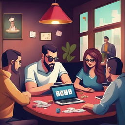 A vibrant and engaging scene of people playing poker online