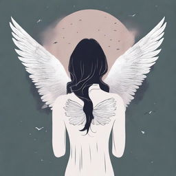 Create a book cover featuring a female with angel wings