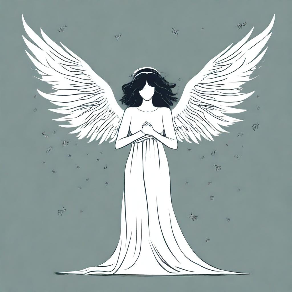 Create a book cover featuring a falling female angel with wings