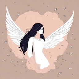 Create a book cover featuring a falling female angel with wings