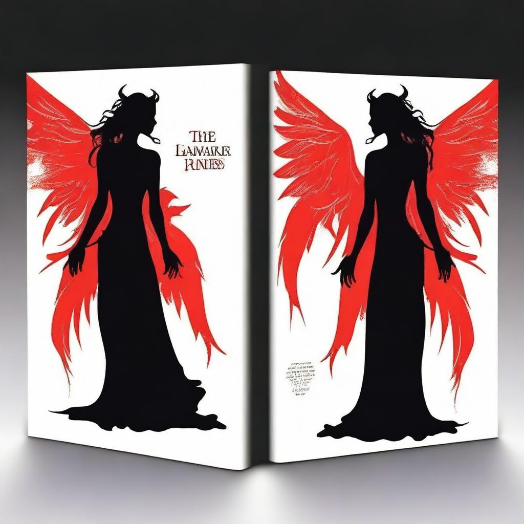 Create a book cover featuring a silhouette of a female demon with angel wings