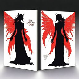 Create a book cover featuring a silhouette of a female demon with angel wings