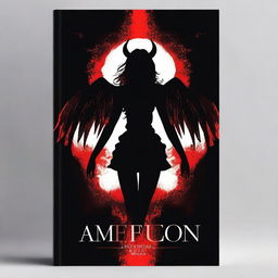 Create a book cover featuring a silhouette of a female demon with angel wings