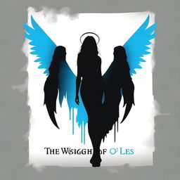 Create a book cover titled 'The Weight of Lies' featuring a silhouette of a female demon with angel wings