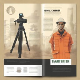 A modern schoolbook cover featuring a land surveyor