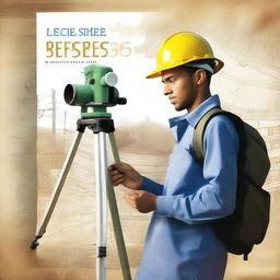 A modern schoolbook cover featuring a land surveyor