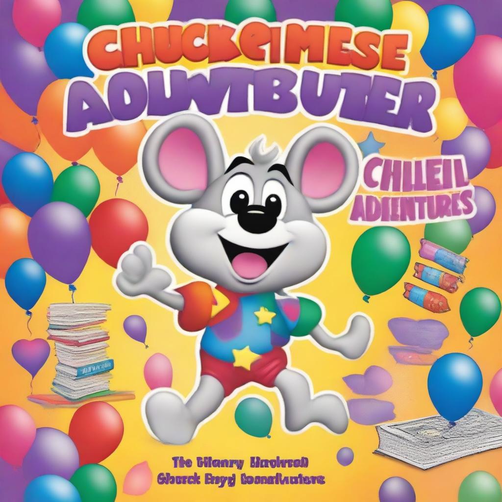 A vibrant and playful book cover for a children's coloring book titled 'Chuck E