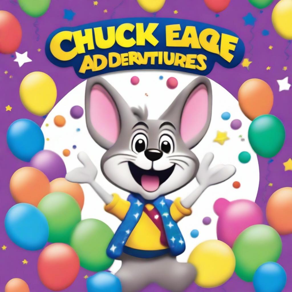 A vibrant and playful book cover for a children's coloring book titled 'Chuck E